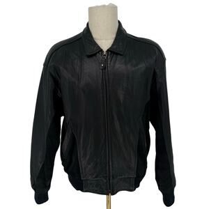 Vintage 1990s Leather Bomber Jacket Black Suede Panels Men's Size M Full Zip